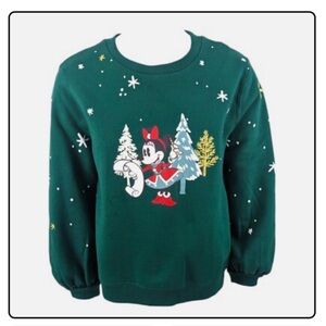 Disney Teal Sweatshirt with Minnie Mouse and Snowflakes